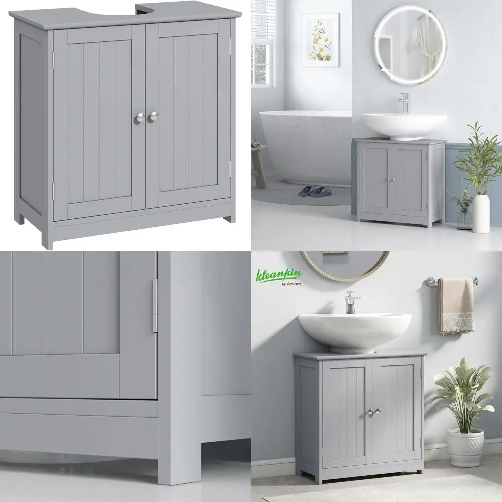 

Gray 23.5 Freestanding Pedestal Sink Cabinet with U-Shape Cutout and Adjustable Shelves for Bathroom Storage