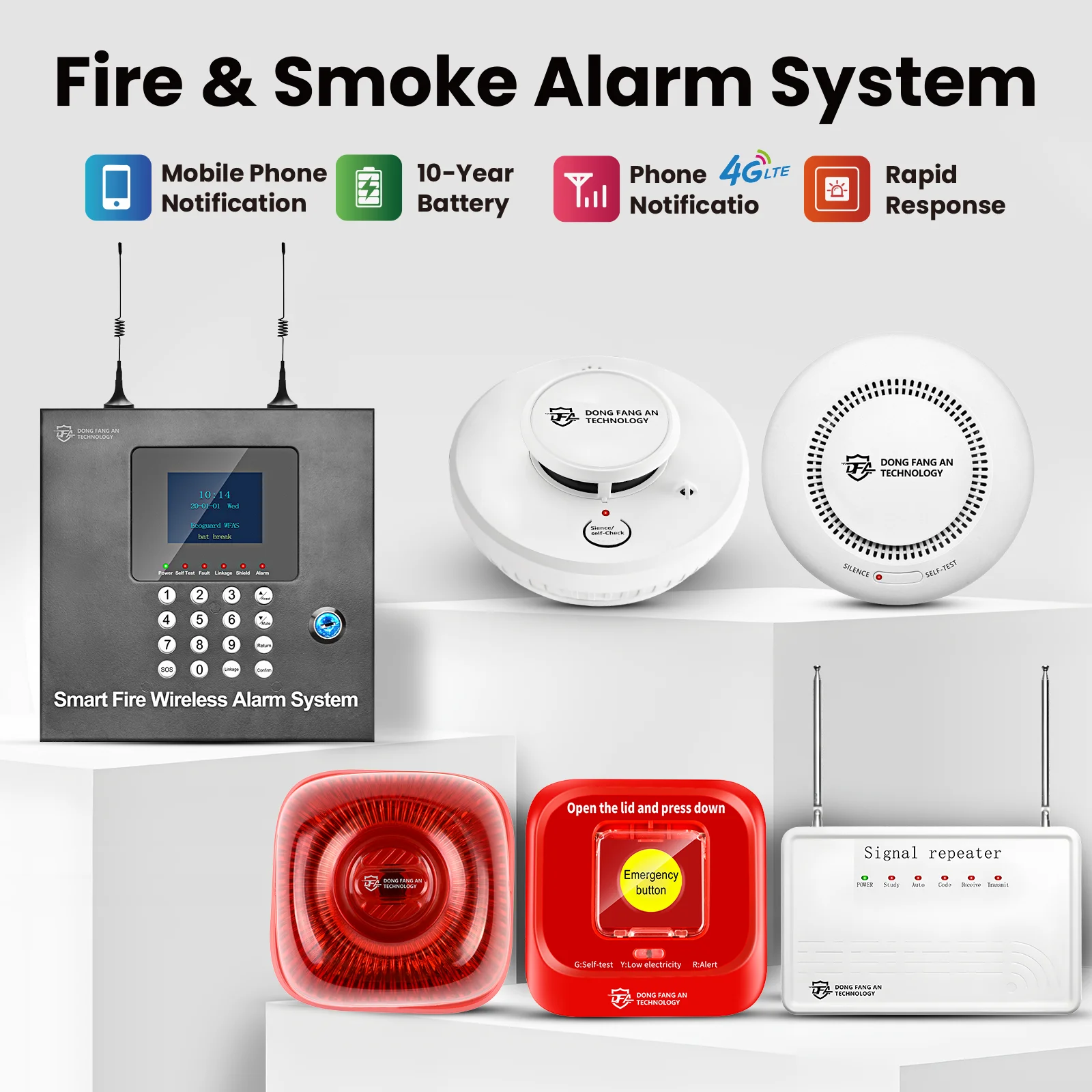 

DFA Smoke Detector with LED Indicator Auto-Check Smoke Alarm Fire Detector for Home Kitchen Office Safety