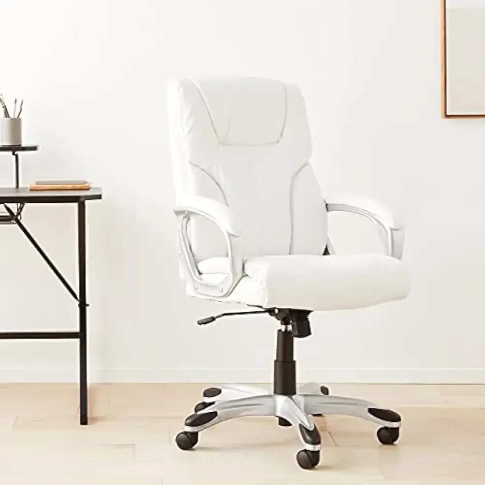 

Office Chair, Basics Executive High Back Offices Desk Chairs, Adjustable Height, Tilt, Swivel, one Size, White/Pewter