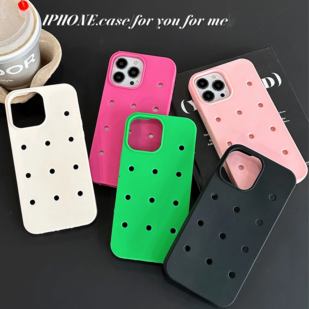 Dla Crocs Charms Silikonowe miękkie etui na telefon dla iPhone 14 12 11 13 15 16 Pro Max Mini X XR XS 7 8 SE Oddychająca, wstrząsoodporna obudowa