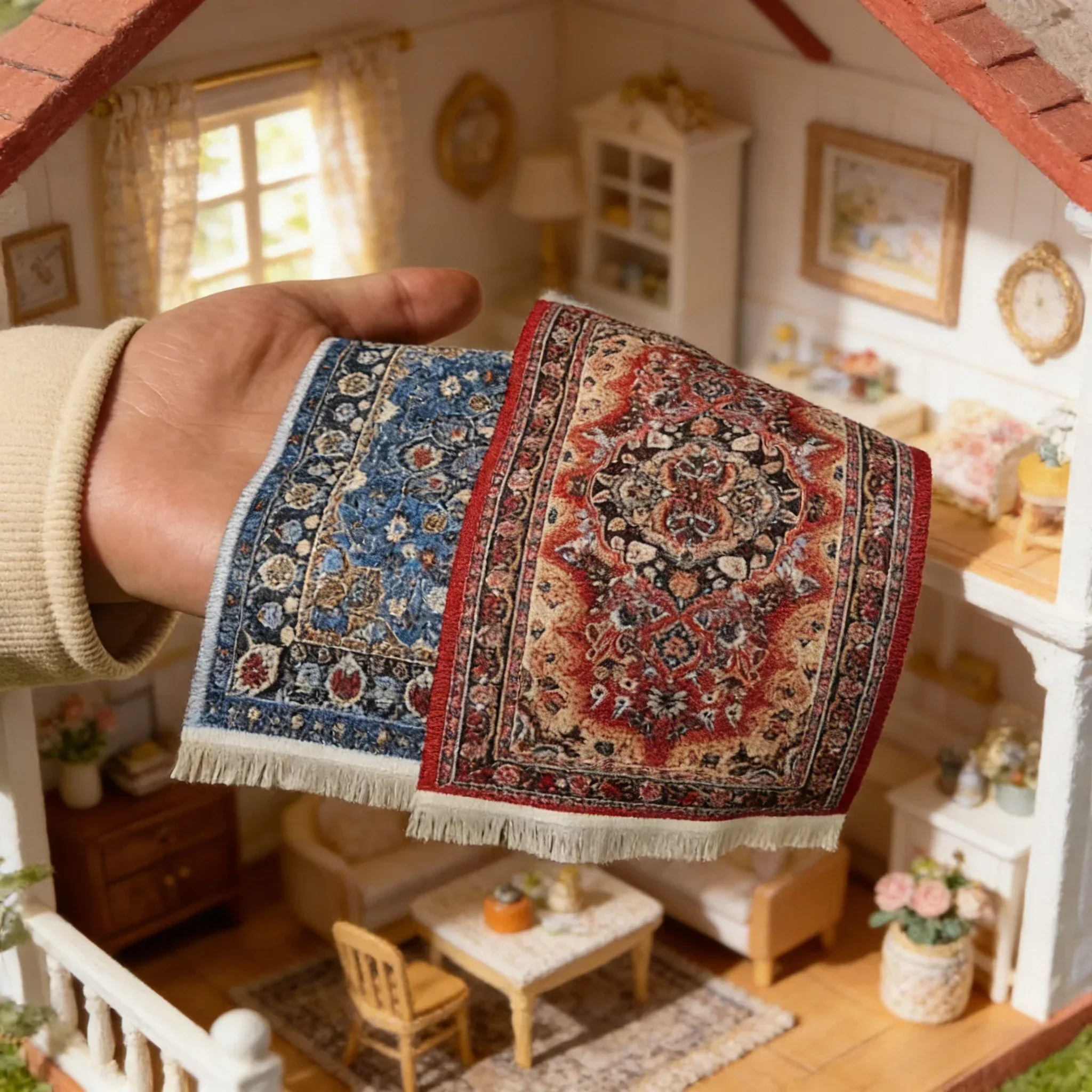 Mehrfarbiger Mini-Teppich mit Fransen-Design für Modellhaus-Dekoration – Erhältlich in verschiedenen Farben, perfekt für DIY-Projekte – Detail 5