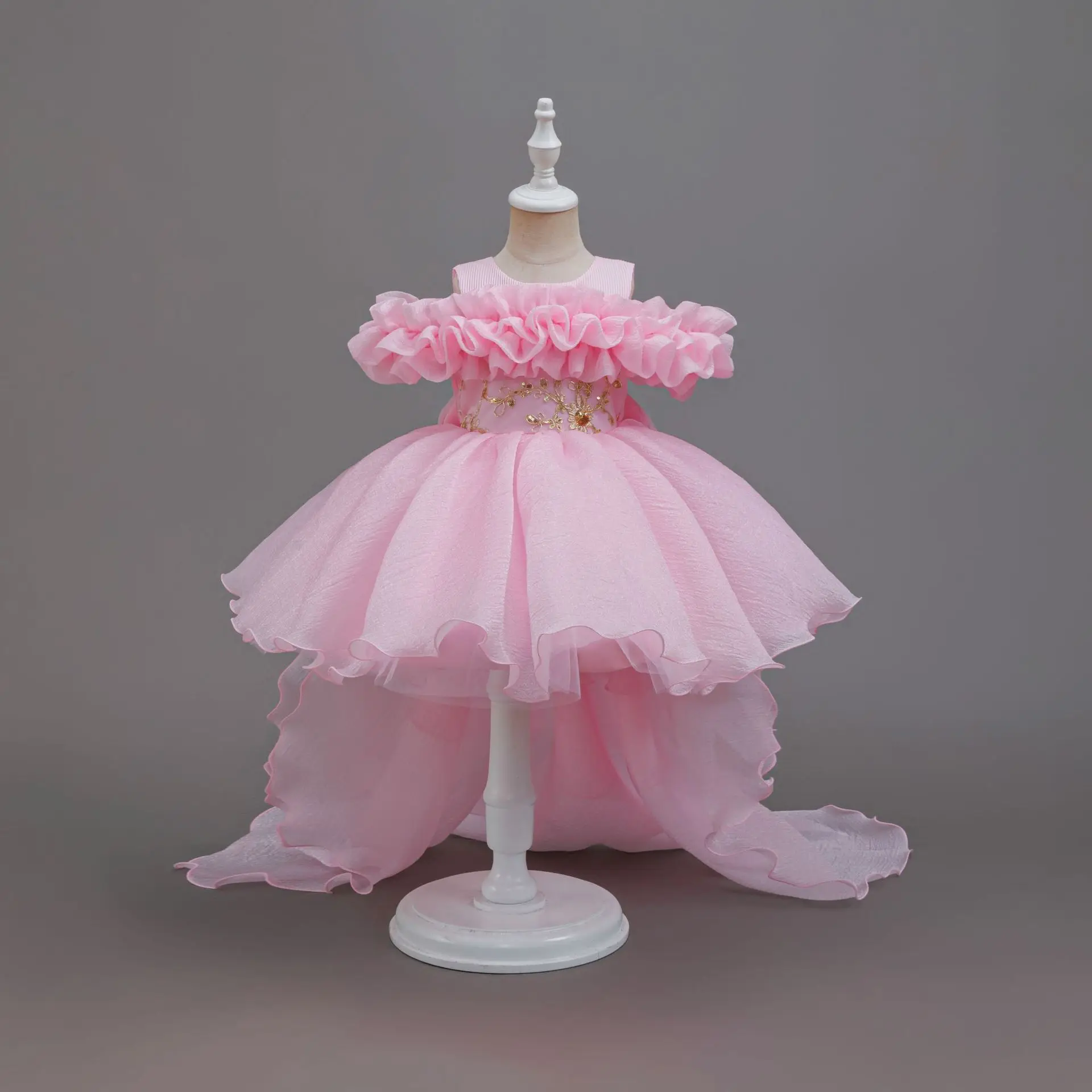 Girls Summer Pink Trail Dress 3-10 Years Old Tulle Carnival Costume Girls Birthday Party Dress Girls Ceremony Costume