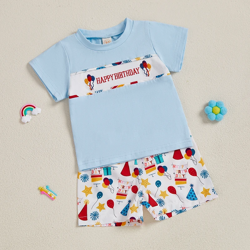 

Tregren Toddler Baby Boy Birthday Outfit Balloon Letter Short Sleeve Tops Elastic Waist Shorts 2Pcs Summer Set