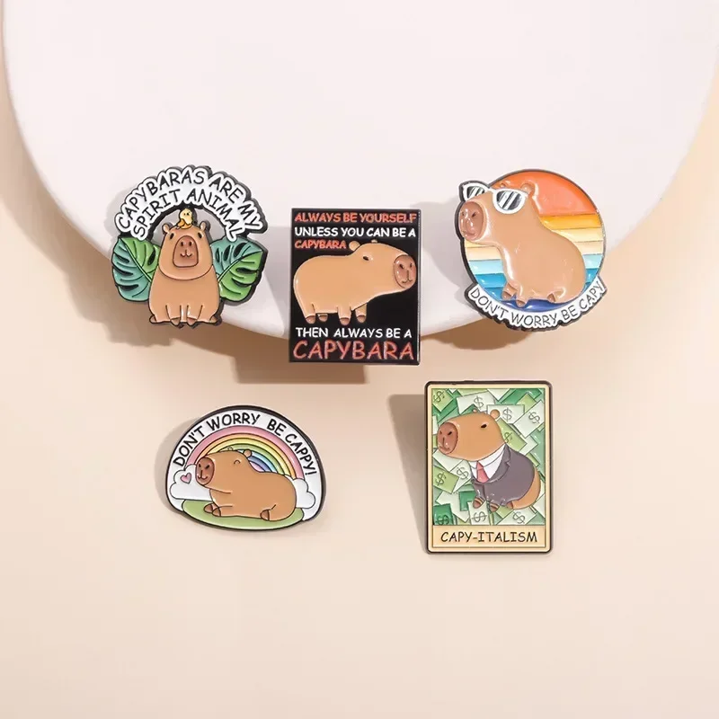 Cartoon Animal Capybara Brooch Enamel Pins Funny Cute Hippopotamus Lapel Badge Decoration Jewelry Gifts for Friends