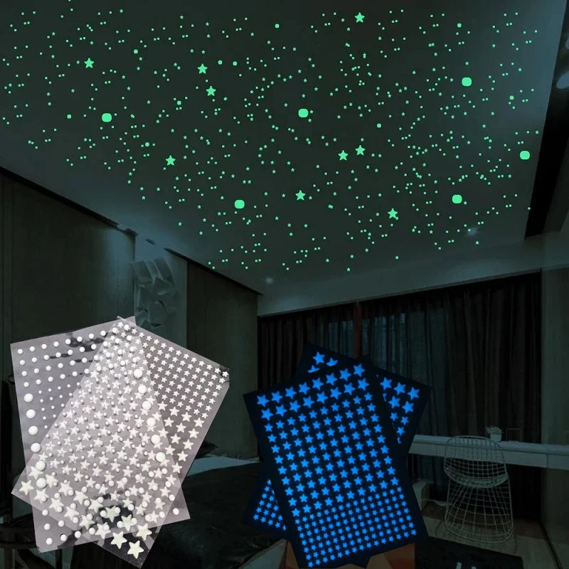 Luminous 3D Stars Dots Wall Sticker for Kids Room Bedroom Home Decoration Glow In The Dark Moon Decal Fluorescent DIY Stickers