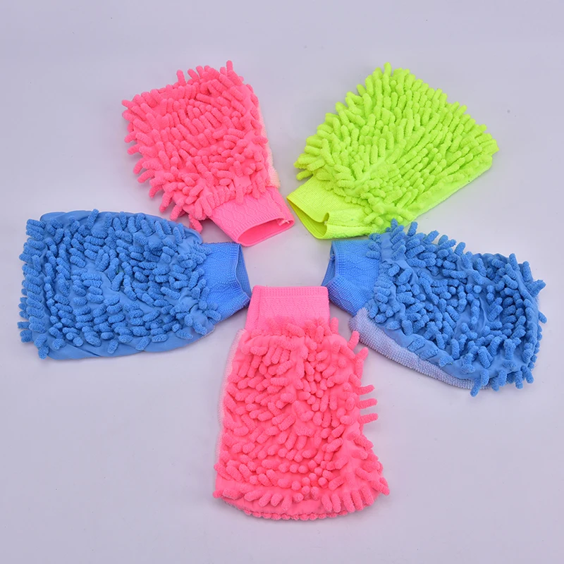 1pc Car Wash Gloves Ultrafine Fiber Chenille Microfiber Cleaning Washing Tool Auto Care Double-faced Glove Random Color