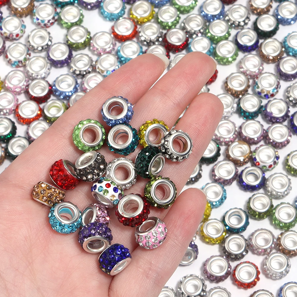 20 Stück runde Strass-Polymer-Ton-Perlen, bunte große Loch-Perlen, lose Distanzperlen für DIY-Schmuckherstellung, Armband, Halskette – Detail 5