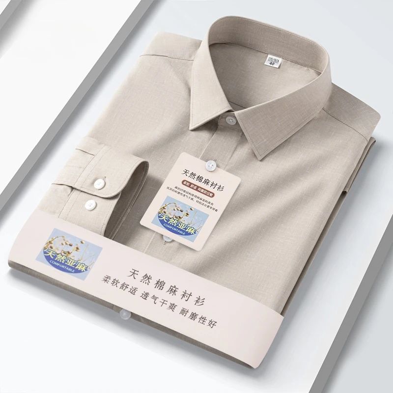 

New in shirt luxury linen cotton long sleeve shirts for men slim fit formal shirt comfortable ventilate business white clothes