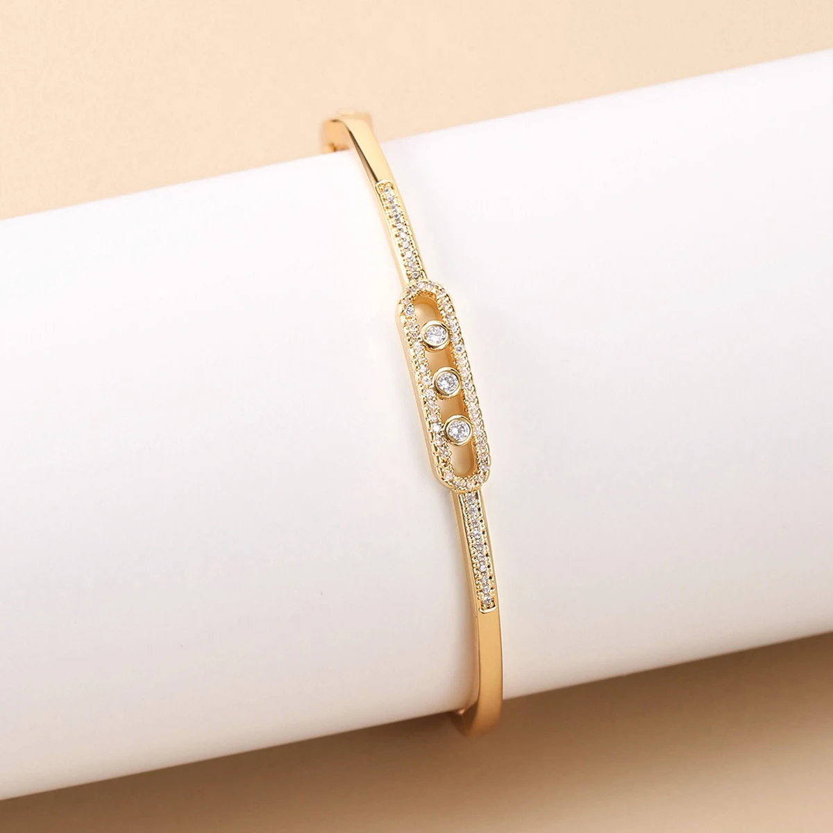 Beaut&Berry Luxurious 18k Gold Plated Bracelet for Women and Men Style Copper Zircon Bangle 2-color for Wife and Friends Gifts