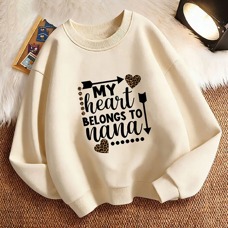 Sweat-shirt à capuche pour enfants, motif léopard, avec inscription « My Heart Belongs To Mama », col rond, pour filles