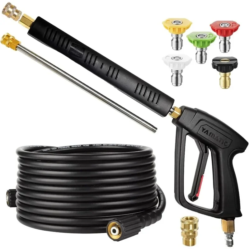 YAMATIC Pressure Washer Gun and Hose Kit, 25 FT Kink Resistant Power Washer Hose and Wand, 3/8