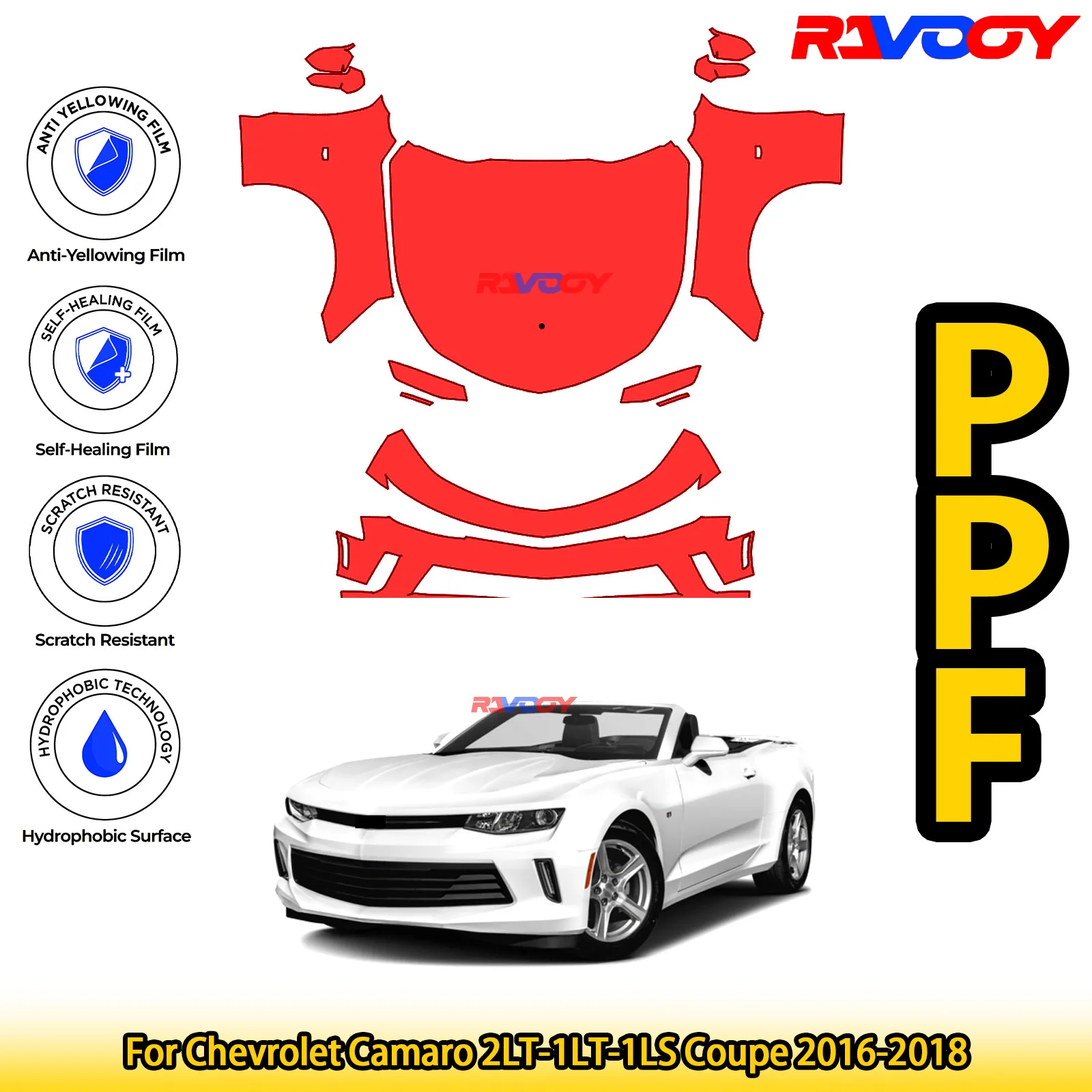 

Для Chevrolet Camaro 2LT-1LT-1LS Coupe 2016-2018 глянцевый матовый черный предварительно вырезанный передний комплект PPF защитная пленка для краски