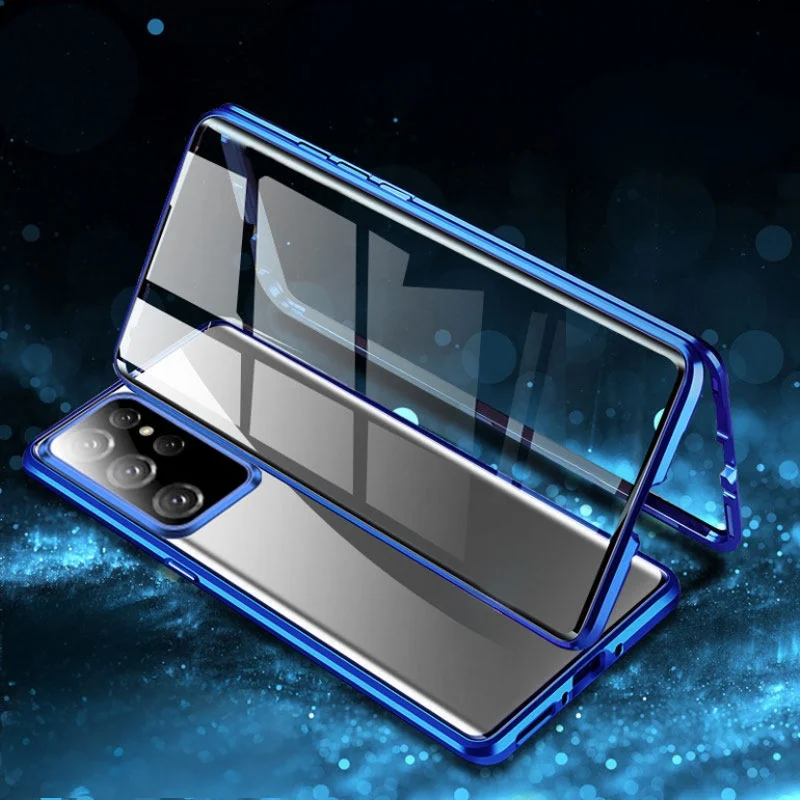 Metal Frame Magnetic Phone Case for Samsung Galaxy S25 FE S22 S23 S24 Plus S26 Ultra Double Sides Tempered Glass Snap Lock Cover