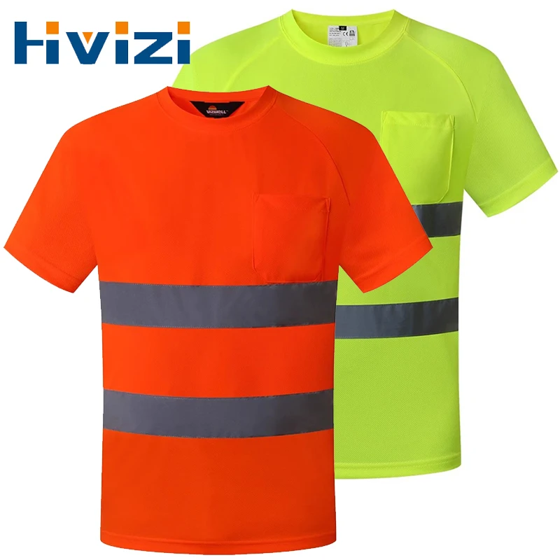 Safety Shirt for Men Reflective Hi Vis Construction Work Shirts Summer High Visibility Workwear T-shirt