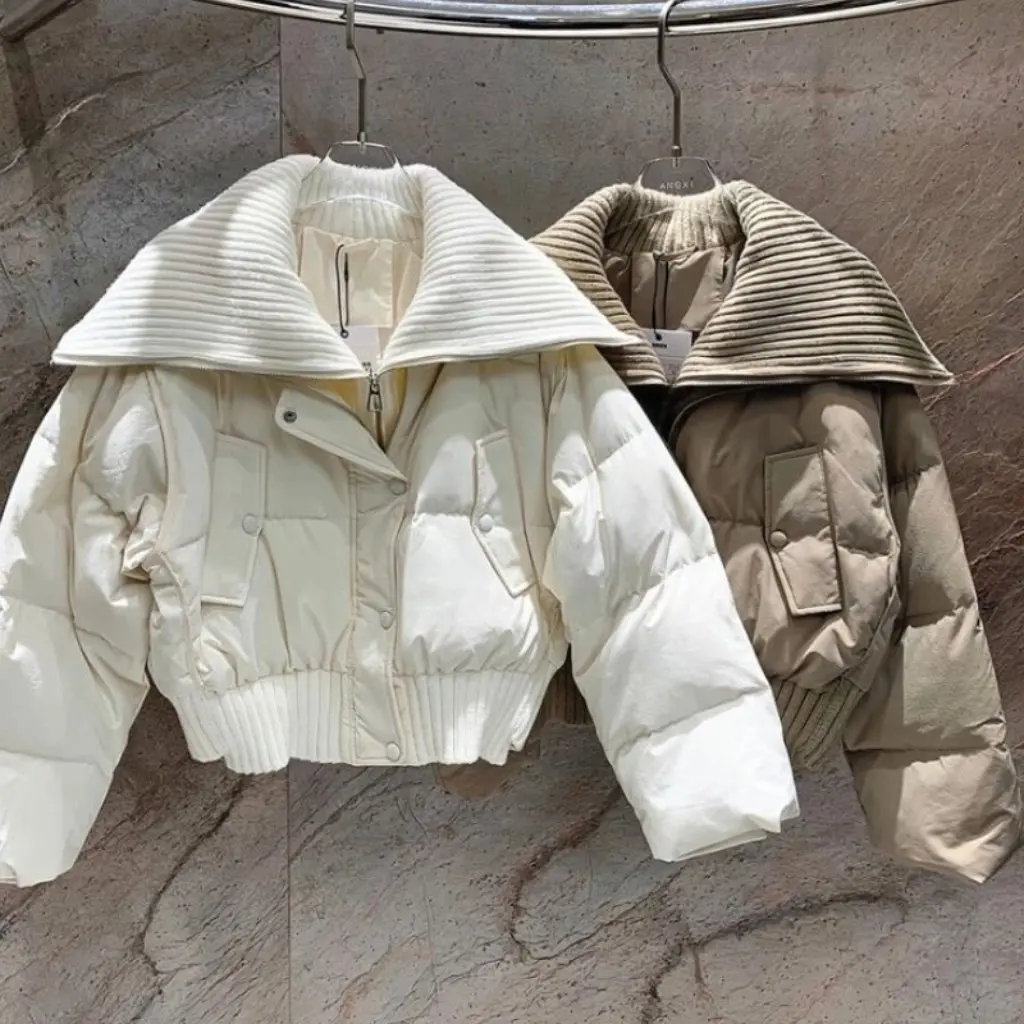 

Women's High-Waisted Large Lapel Cotton Outwear Fashionable Short Winter Warm Coat Pure Color Versatile Style for Ladies