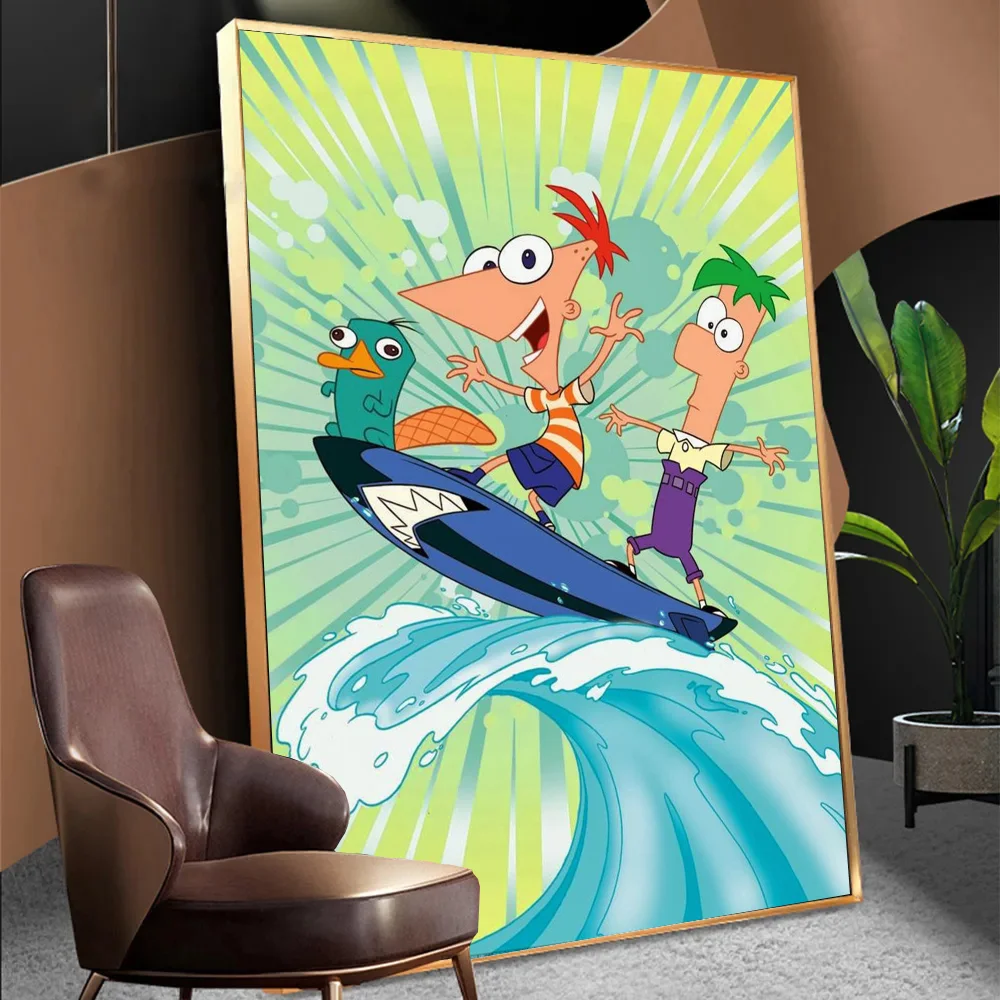 P-phineas Cartoon F-ferbs Self-adhesive Art Poster Whitepaper Prints Posters Artwork Aesthetic Art Wall Painting