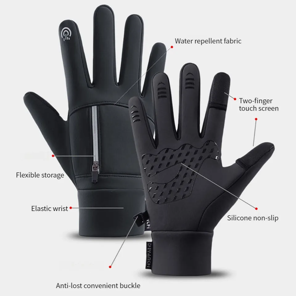 GETINFIT guantes de ciclismo invierno reflejo cremallera pantalla táctil a prueba de viento cálido antideslizante repelente al agua esquí pesca correr
