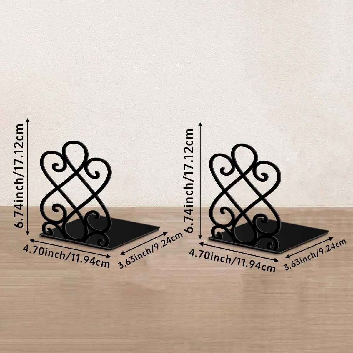 CIFBUY 2 Pack Black Metal Bookends Elegant Design Book Holders for Bookshelf Library Home Office Decor Modern Desktop Shelf Gift