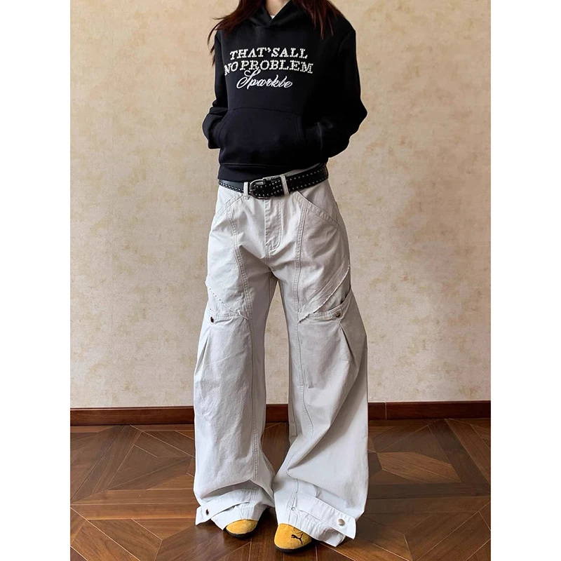 

ZHIZOU Women's Off white Y2k Jeans Harajuku Vintage Denim Trousers Aesthetic 2000s Style Oversize Jeans Pants Autumn Clothes