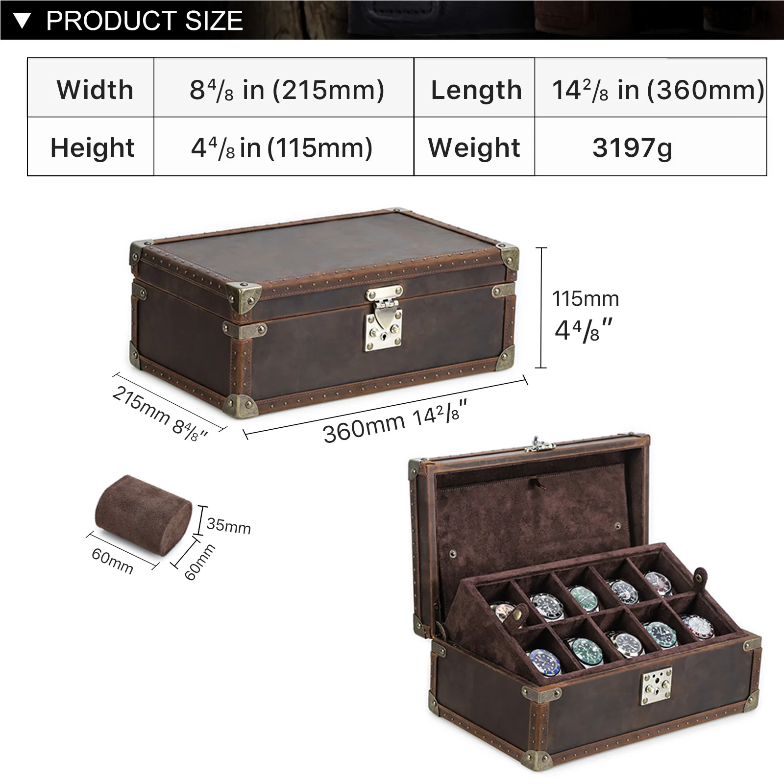 Genuine Leather 6/8/10 Slots Grids Watch Storage Case Portable Vintage Display Watch Organizer Boxes Luxury Men Best Gift Box