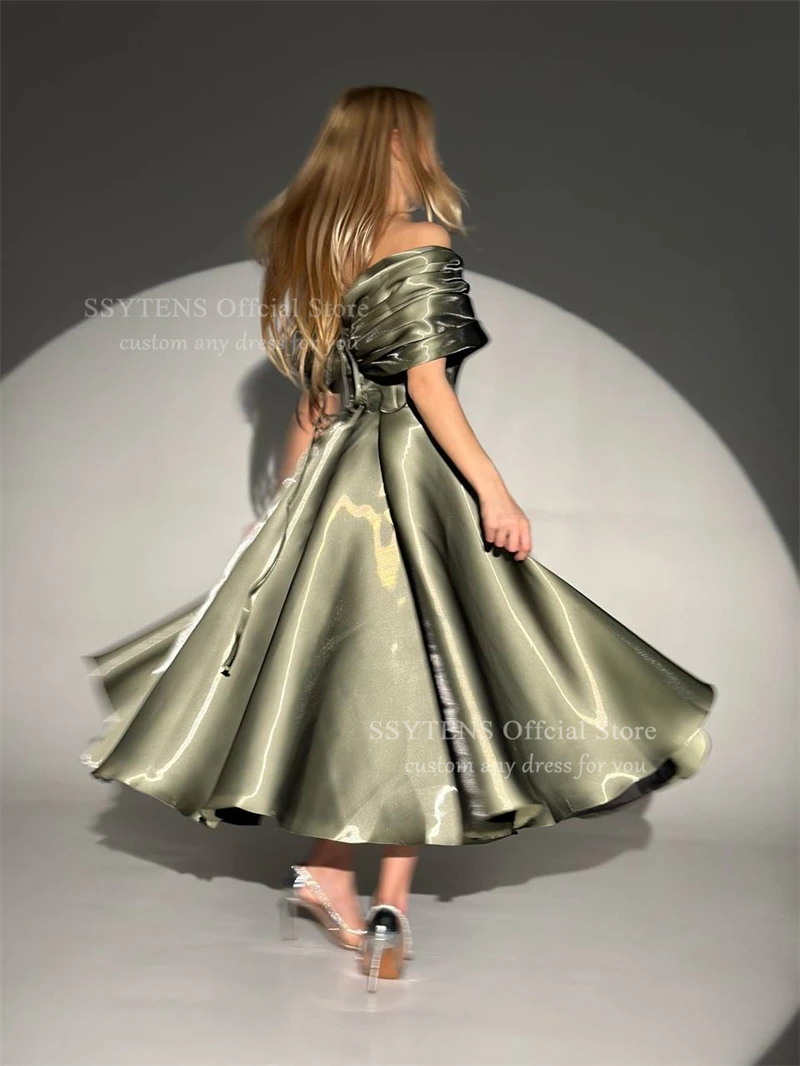 SSYTENS Modern Turquoise Evening Dresses Off The Shoulder A-Line Formal Prom Dresses Shiny Long Homecoming Party Gown Customized - view 5