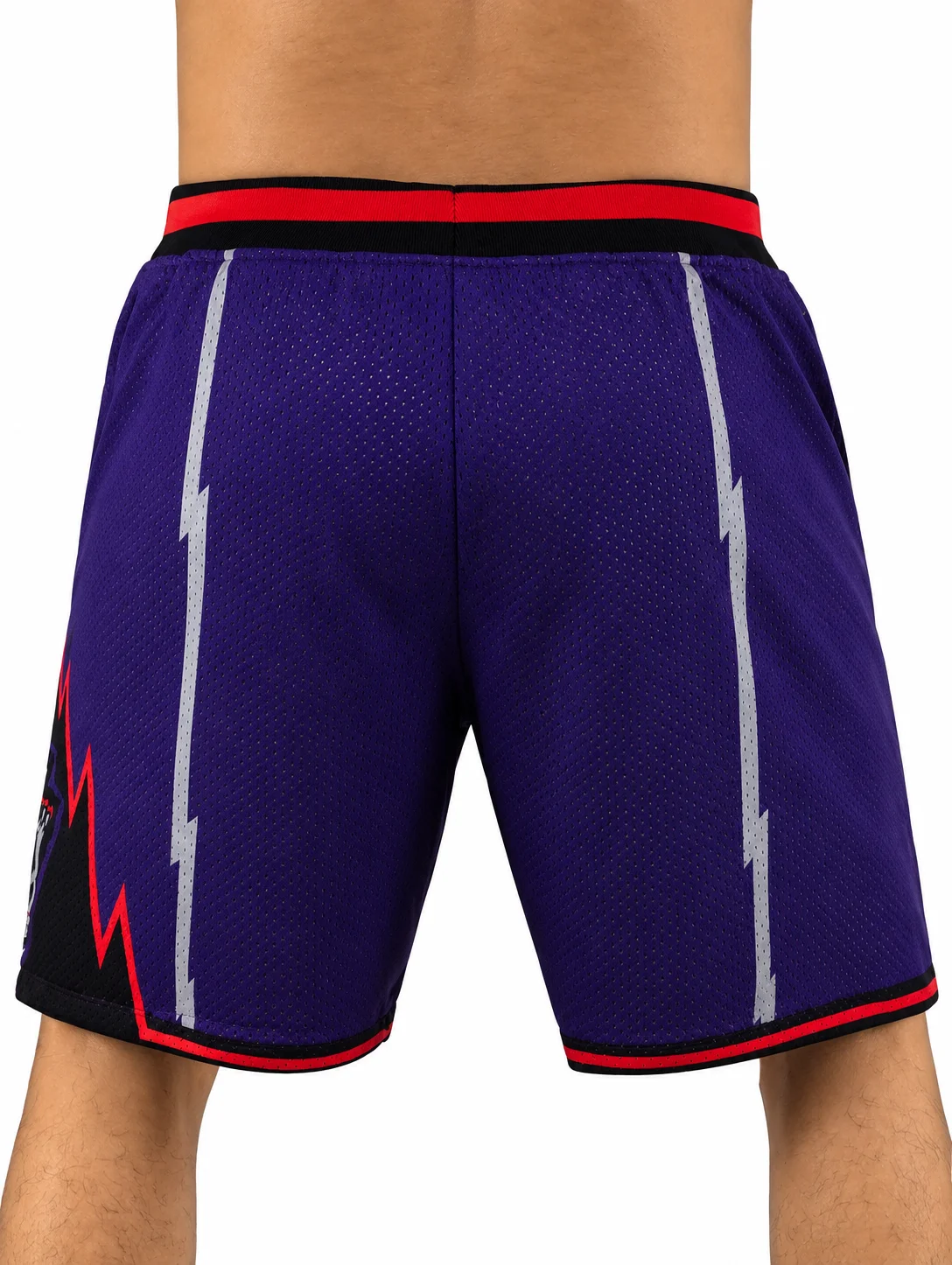2026 Hot Sale Retro Raptors Purple Mesh Basketball Shorts with Lightning & Dinosaur Trim Streetwear Men and Kids