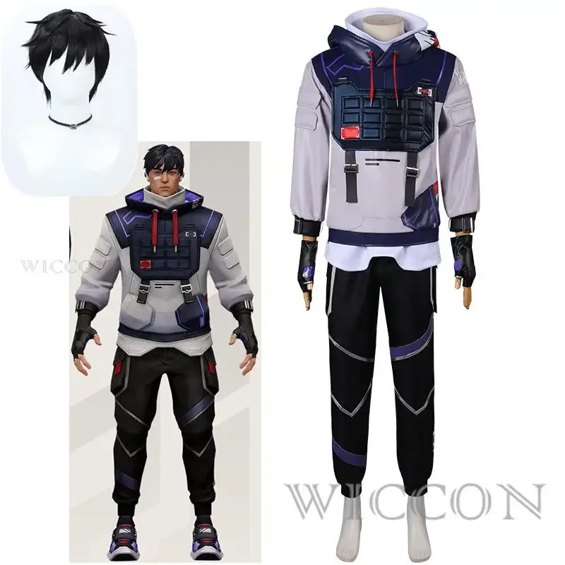 Game Valorant ISO Cosplay Costume Wig Hooded Sweatshirt Pants Top Uniform Accessories Halloween Christmas Carnival Suit