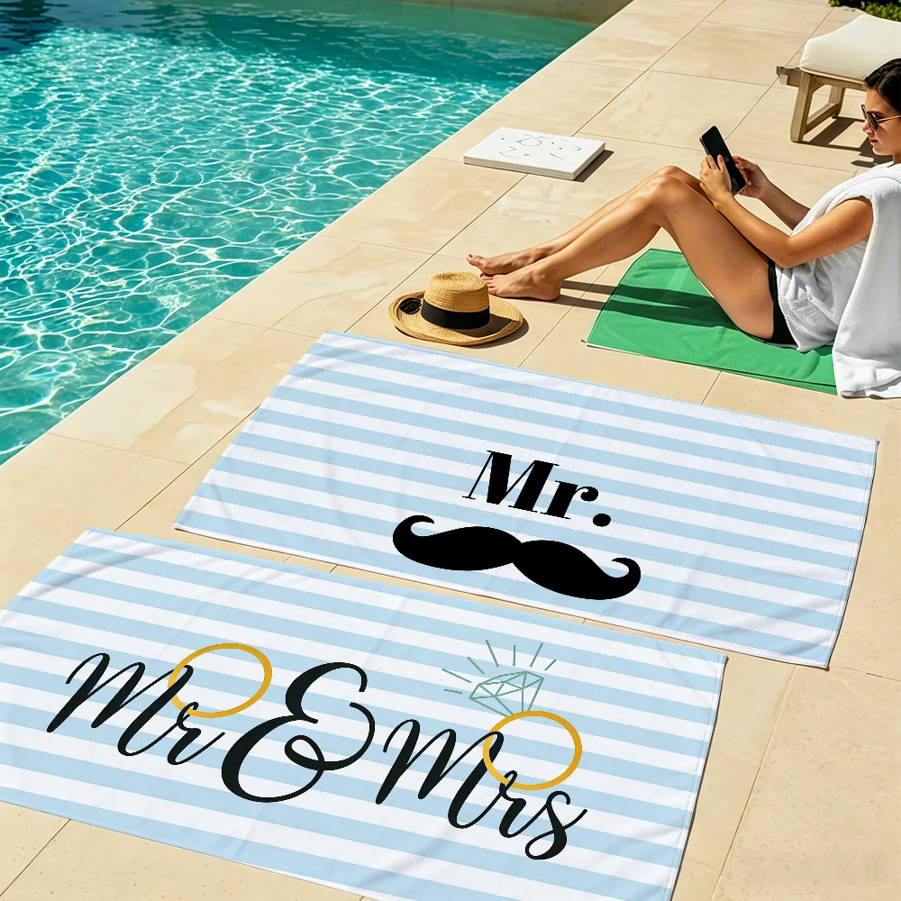 fashion wedding Mr & Mrs Bride Stripe art Towel soft Dry Beach Towels Trip Towel swim Summer Holiday bathing Pool Camp Gift
