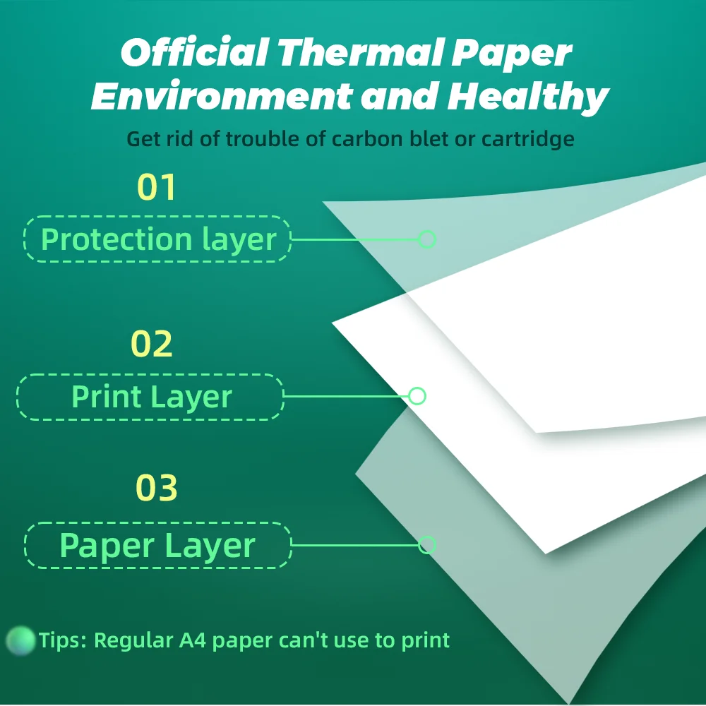 Phomemo A4 Thermal Printer Paper Letter Paper Quick-dry Continuous Paper Suitab for M832/M833/M834/M835 Portable Printer 2 Rolls