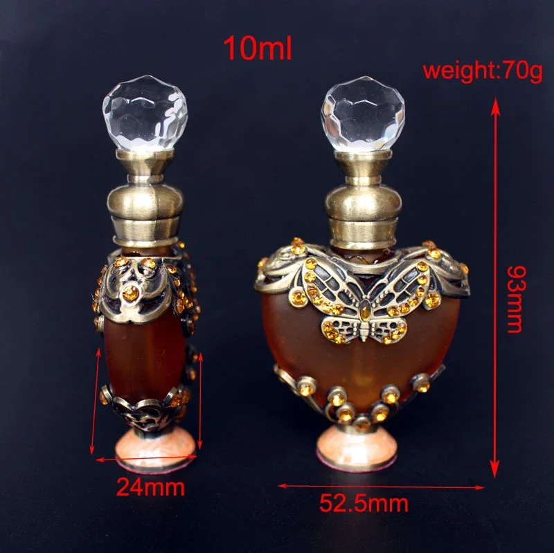 1PC 10ml Vintage Heart Shape Metal Perfume Bottle Elegantly Essential Oils Bottle Craft Glass Bottle with Glass Dropper