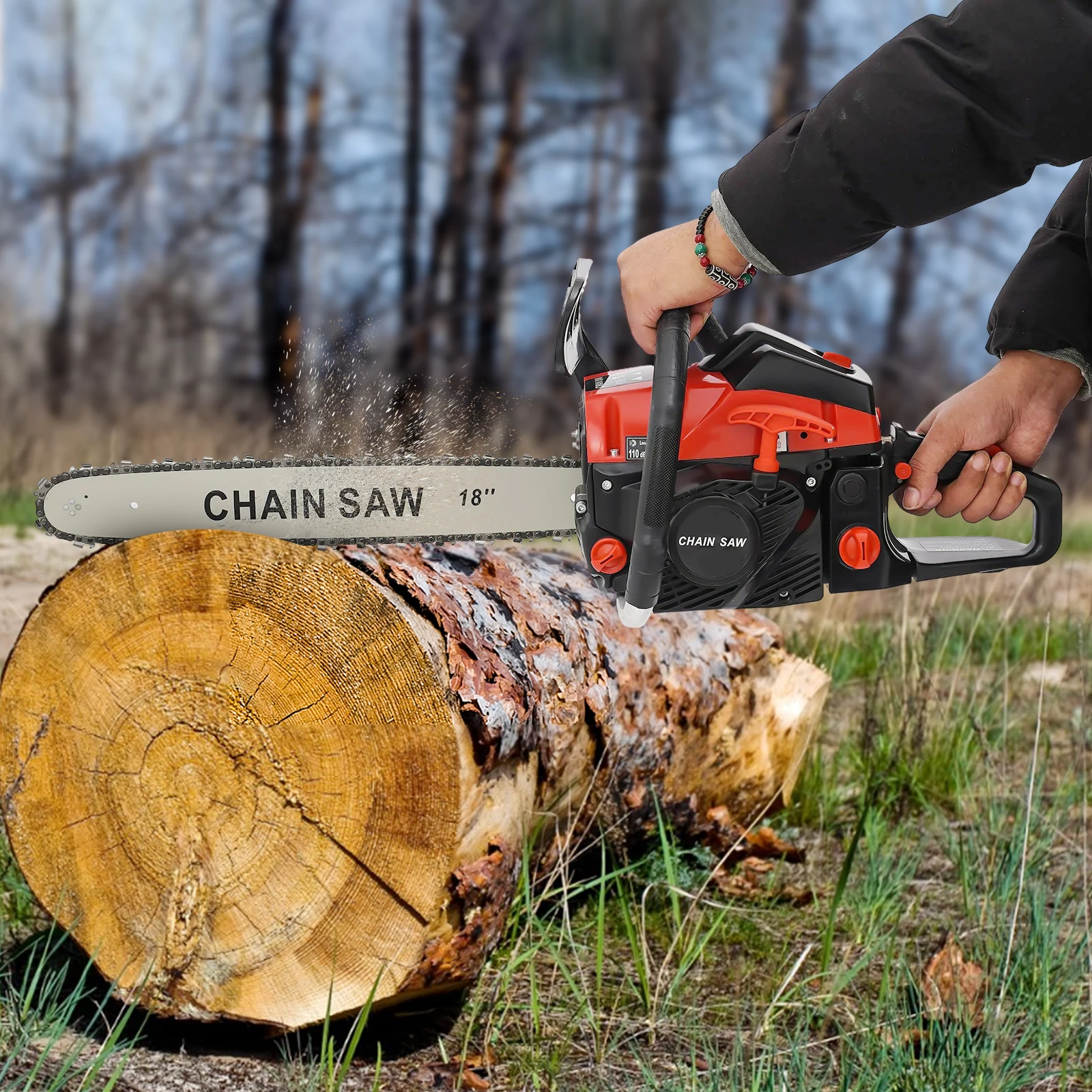 58cc Gasoline Chainsaw 2.2KW Power, Woodworking Cutting Tool 11000RPM 18" Cutting Bar for Heavy-Duty Logging