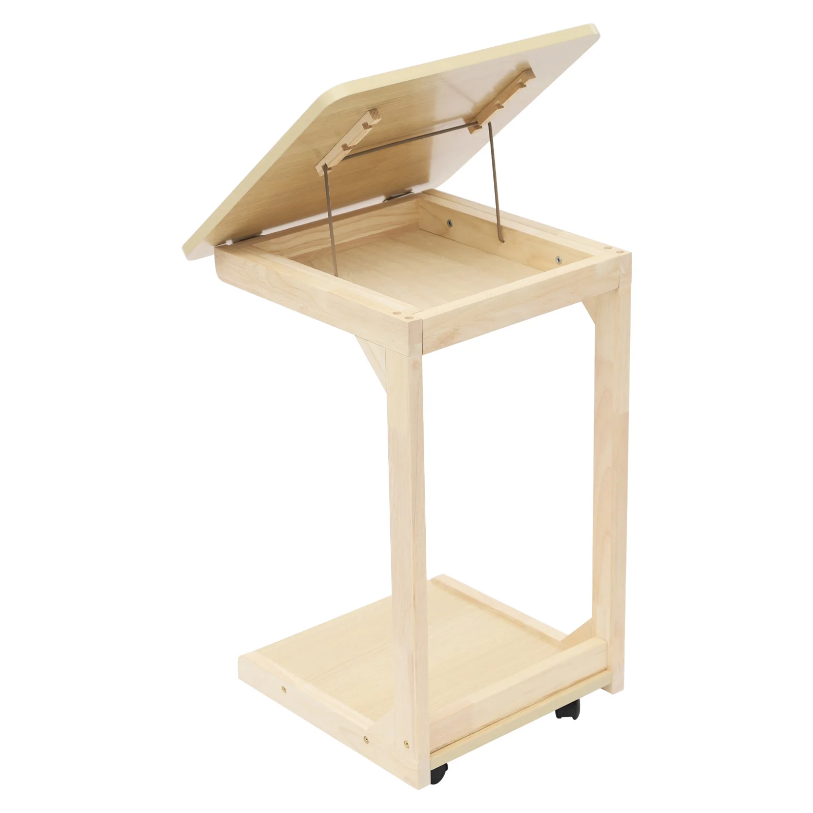 C Shaped Table 55lbs, Couch Table with Adjustable 0-40° Tilt Top, 4 Wheels with Brakes for Sofa Bed Office