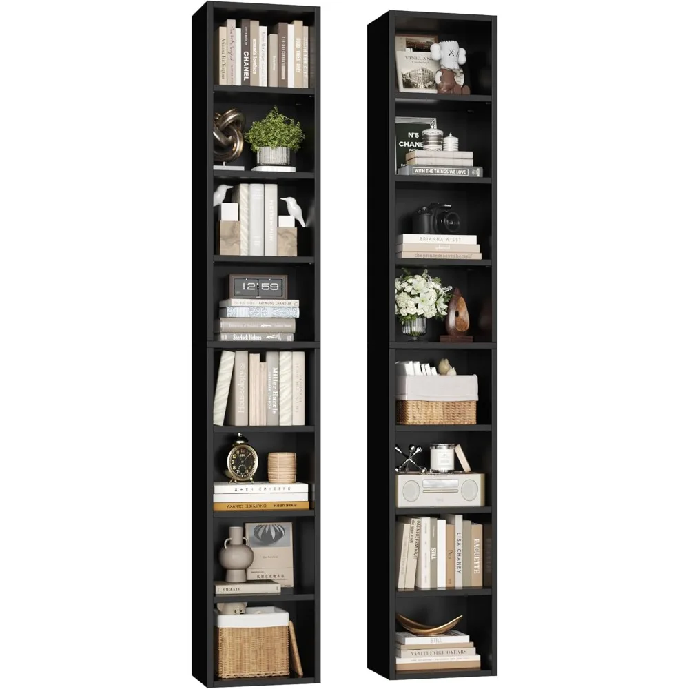 

2 Pcs 71'' Tall Narrow Bookshelf, 8-Tier Media Tower Rack Set of 2, CD DVD Storage Cabinet with Adjustable Shelves, Tall