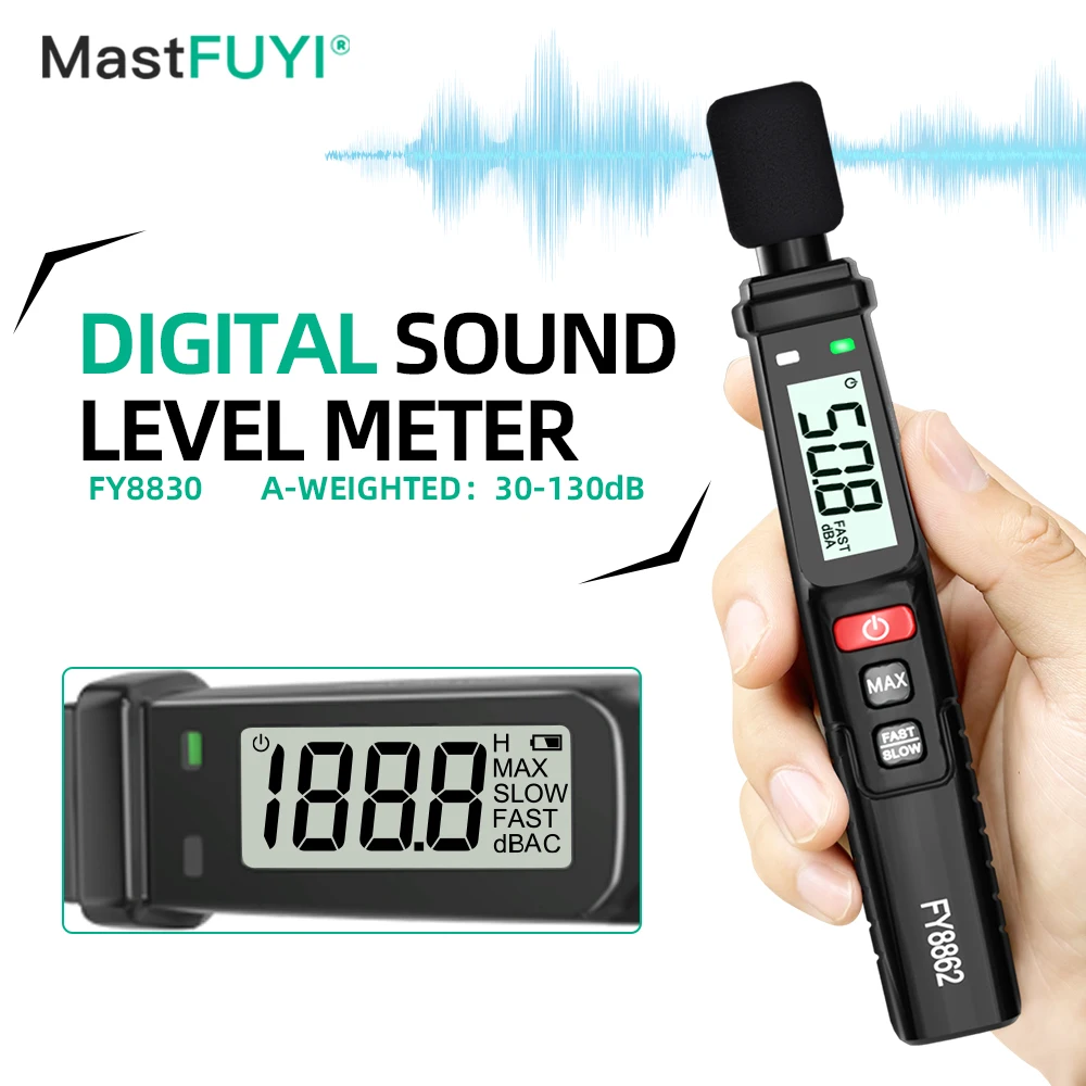 Mastfuyi-digital Sound Level Meter Noise Meter Light Alarm Handheld db Meter Medidor de Áudio 30130db Fy8862