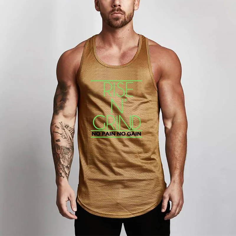 Gym Clothing Bodybuilding Stringer Tank Top Men Summer Mesh Fitness Singlets Slim Fit Sleeveless Shirt Quick Dry Muscle Vest