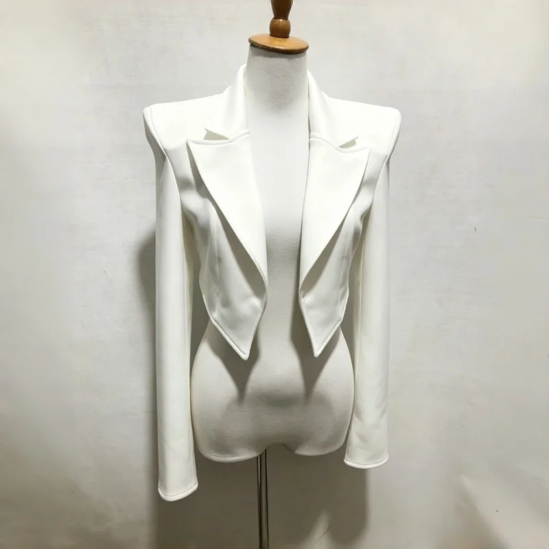 

Women's Slim Long Sleeve Red White Short Blazer Jacket Jazz Dance Team Performances Nightclub Party Bar Singer Show Stage Wear