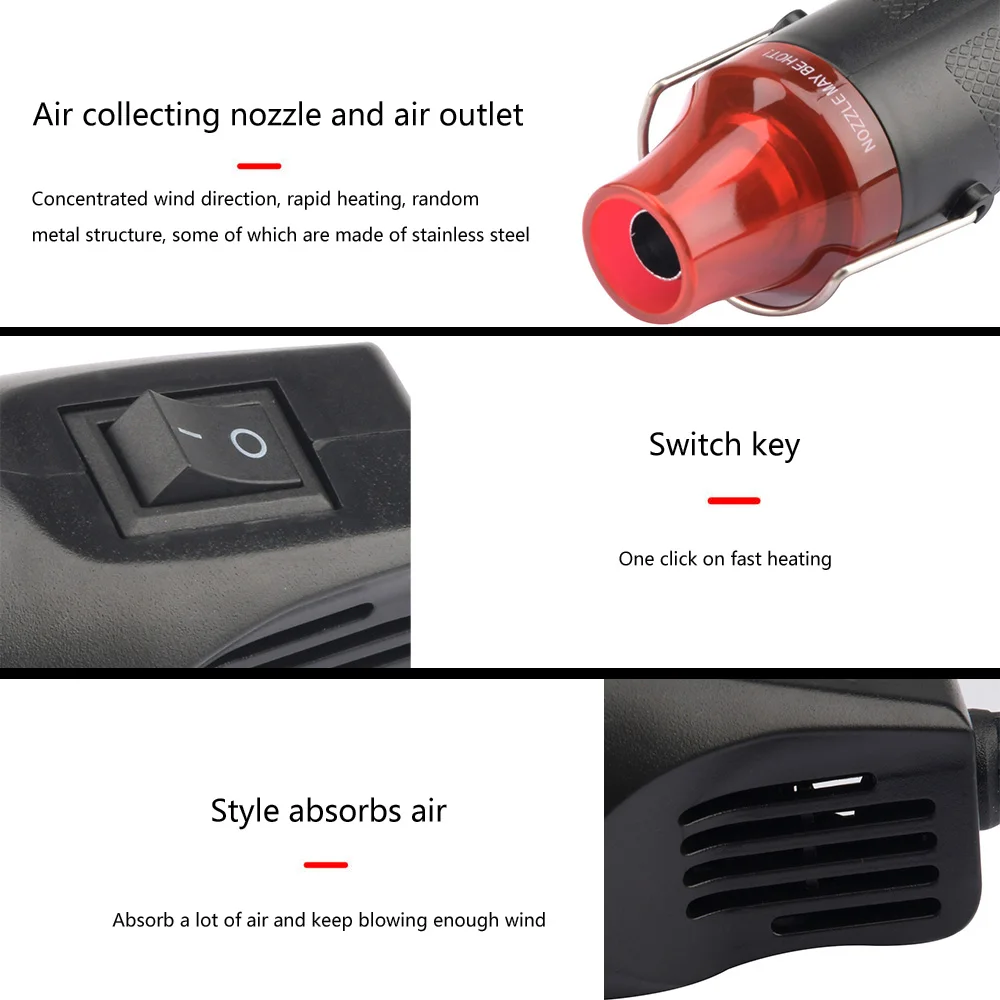 Imagem -04 - Mini Heat Gun 300w Alta Potência Cerâmica Macia Aquecedores de Calor Rápido para Heat Shrink Tubing Heat Shrink Film ue Eua Plug Ac110v 220v