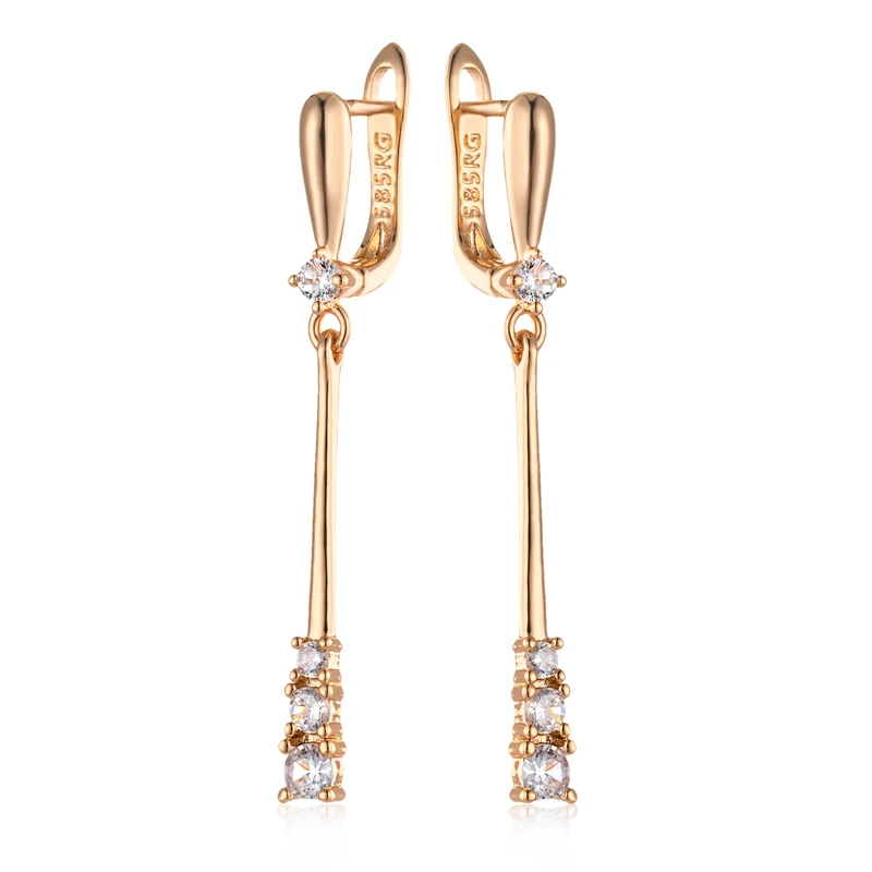 Kinel Trendy 585 Rose Gold Color Long Dangle Earrings For Women Fine Daily Jewelry Bride Wedding Natural Zircon Earrings Gift view 6