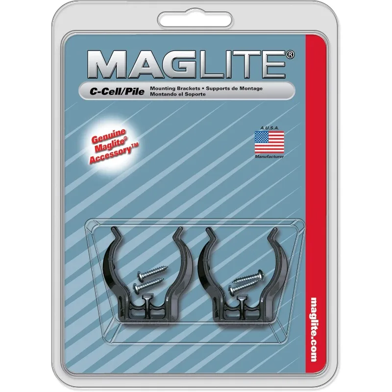 Soportes de montaje universales Maglite Black para linterna C-Cell, paquete de 2