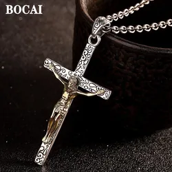 BOCAI New Thai Silver Fine Old Ornaments Real Solid S925 Silver Fashion Cross Jesus Pendant for Men and Women