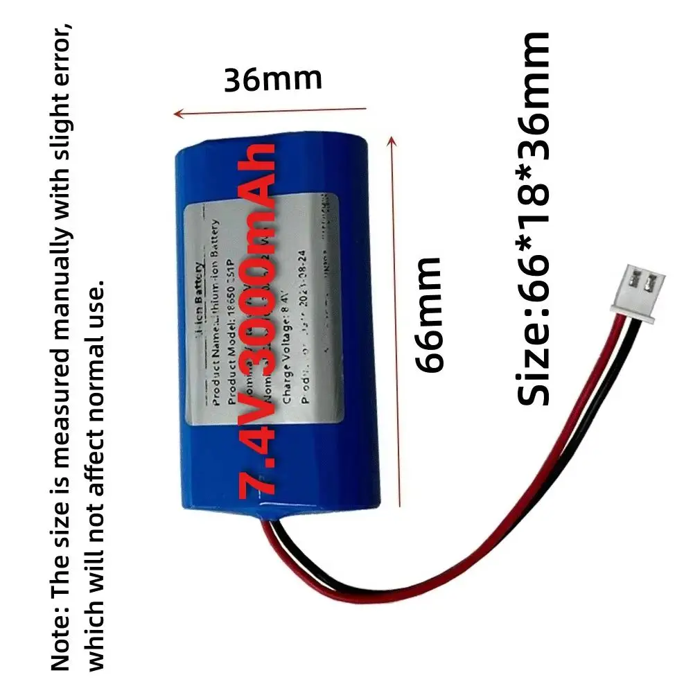 

18650 7.4V 3000mAh Rechargeable 2S1P lithium battery battery For megaphone speaker Power Bank Small player RC toys parts+2P Plug