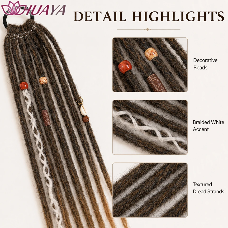Boho Synthetic Dreadlock Ponytail Extension for Women Braided Hair Tie with Beads Festival Party Hair Accessories