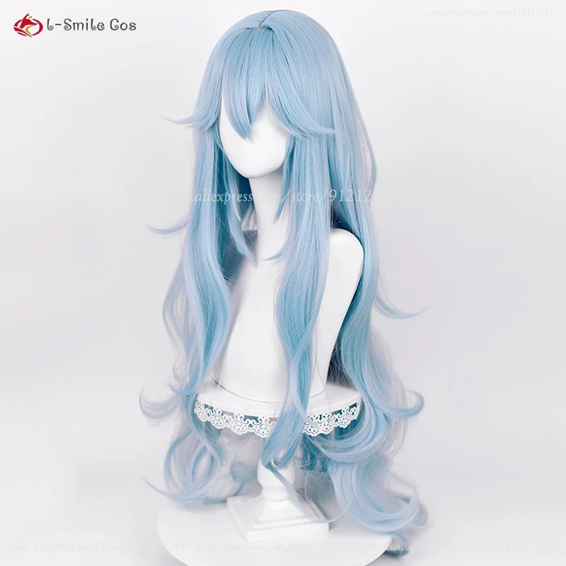 Long Ayanami Rei Cosplay Peruca, Anime EVA, Ciano Azul Cabelo Encaracolado, Resistente Ao Calor, Perucas de Festa de Halloween, Peruca Cap, Alta Qualidade, 100cm