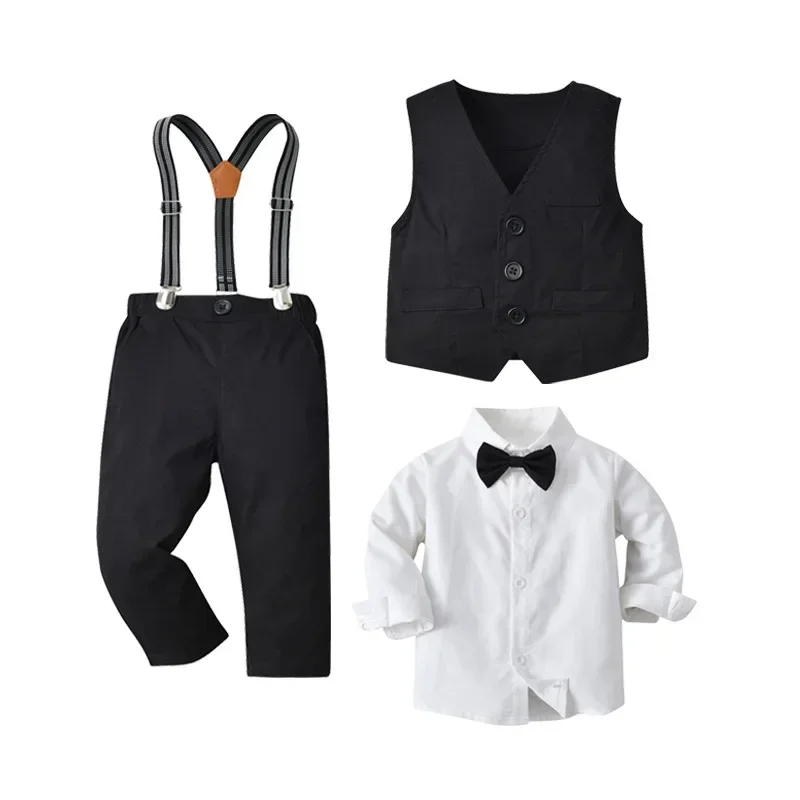 

Baby Boy Clothes Kids Outfit Gentleman Boys Formal Birthday Wedding Suit Set Long Sleeve Blouse with Pants Vest