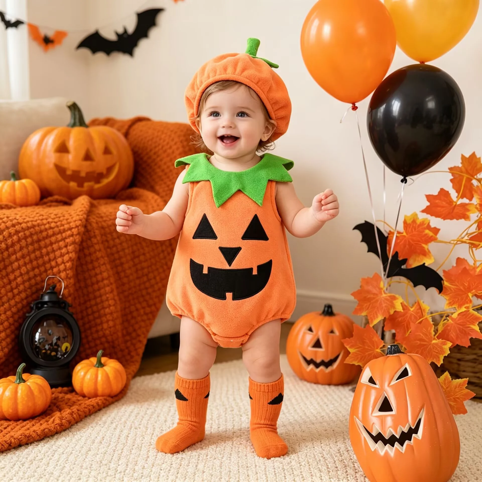 Niedlicher Baby-Strampler mit Kürbismotiv, Halloween-Einteiler für Kleinkinder oder als Alltagskleidung, Kostüm für Geburtstagsfeiern – Detail 7