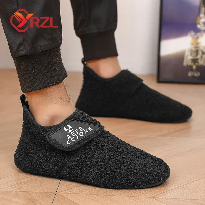 YRZL Winter Cotton Shoes Men Warm Slip on Lightweight Slippers Men Plush Bedroom Home Cotton Loafers Men Winter Warm Shoes