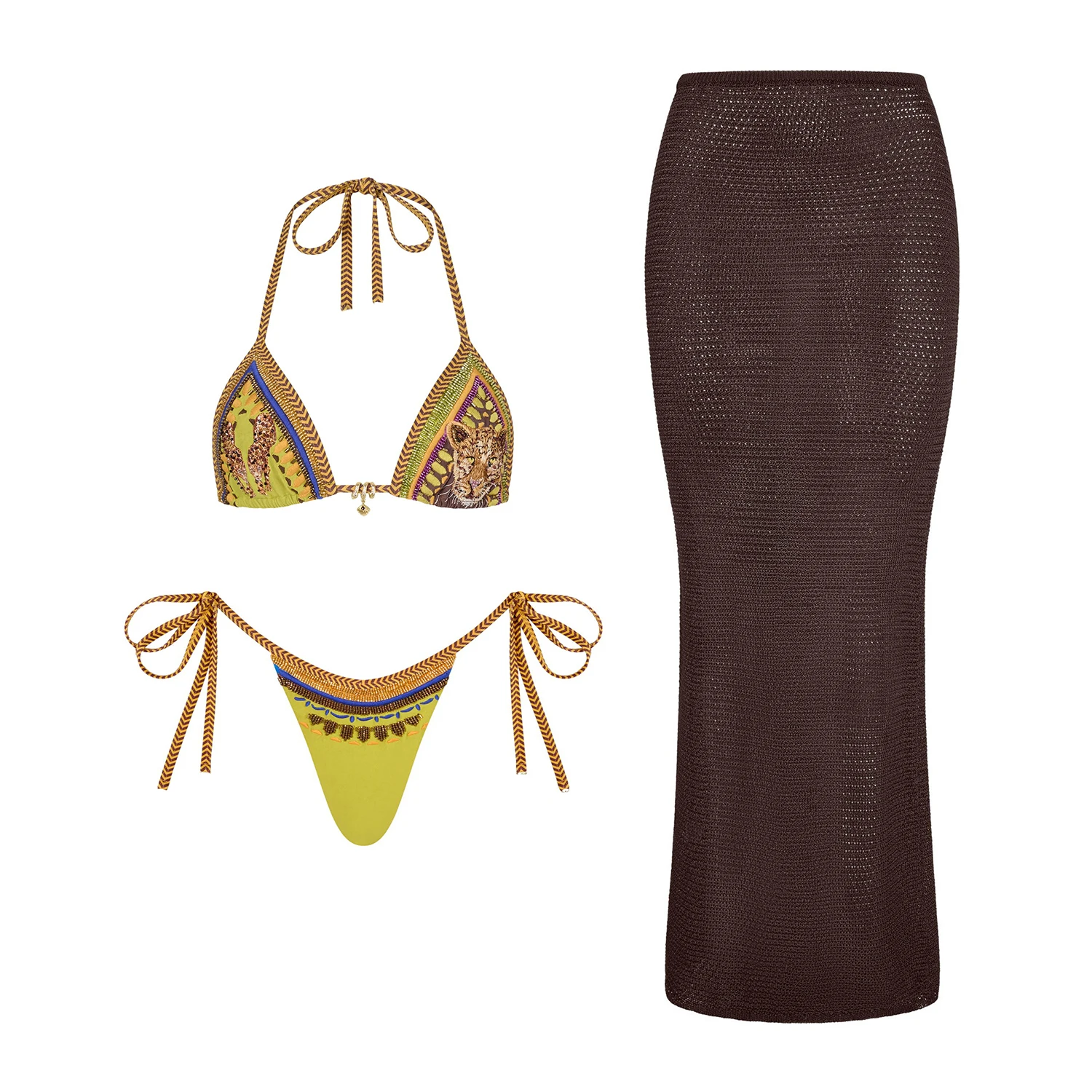 Sexy 3Pcs Micro Bikini Set Women Swimsuit Push Up Swimwear Crochet Skirt Cover Up Swim Suit Female Biquini Bathingsuit Beachwear