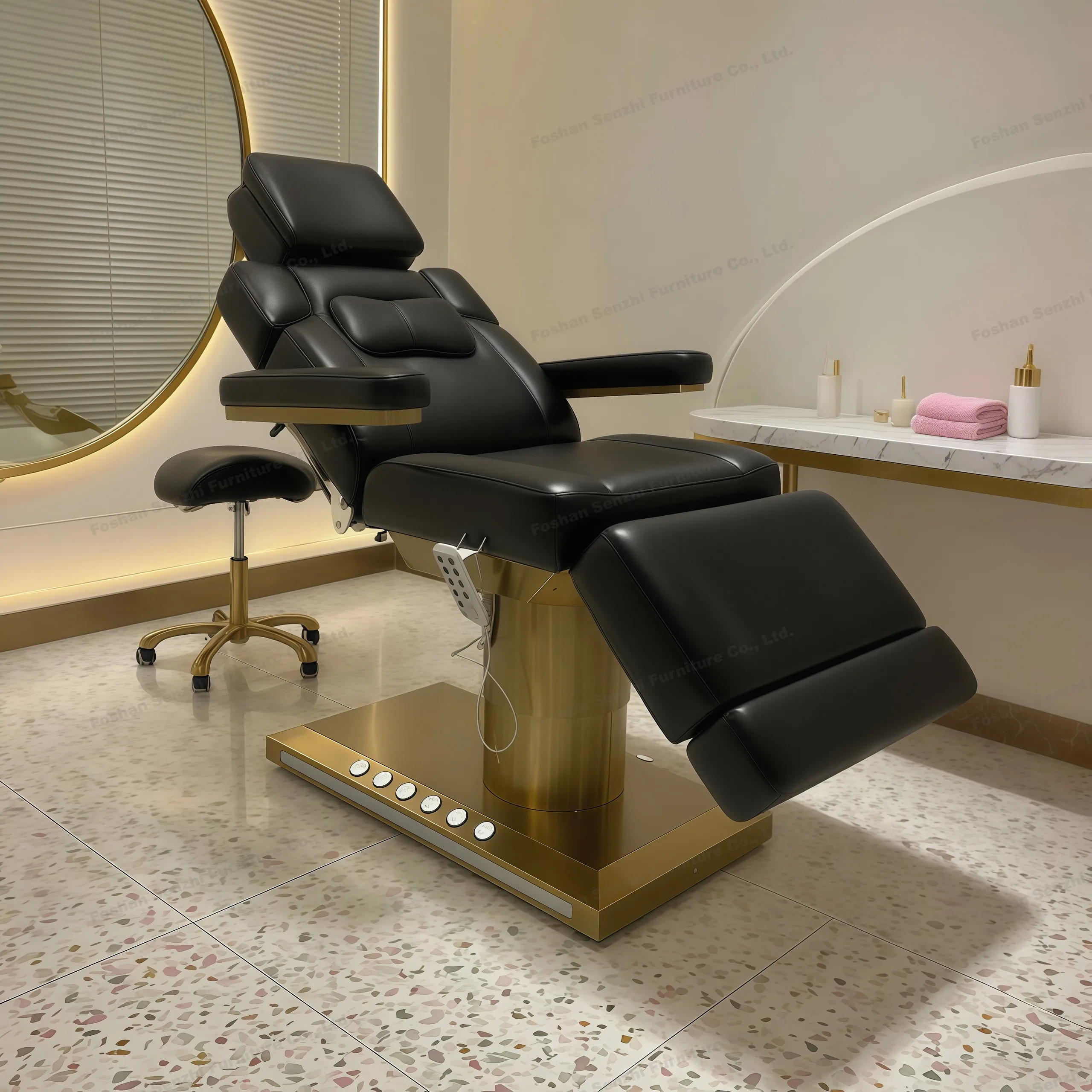 Modern Black Gold Salon Furniture 3 Motor Electric Facial Beauty Massage Bed Table Chair Facial Spa Lash Bed