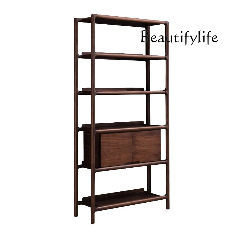 New Chinese Style Black Walnut Antique Shelf American Retro Living Room Display Cabinet European Simple Display Rack