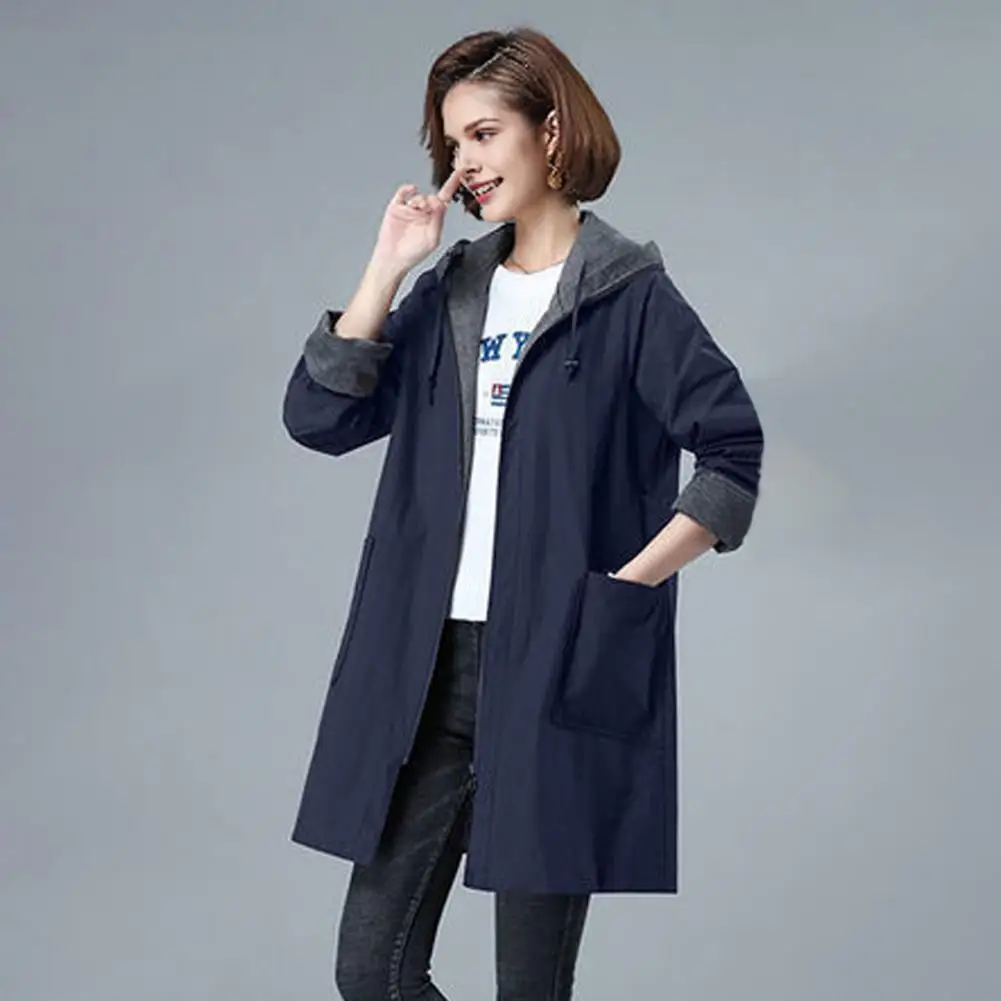 Veste Coupe-Vent à Capuche pour Femme, Style Cardigan, Grande Taille, avec Cordon de Serrage de Proximité, Fermeture à Glissière, Grandes Poches, pour le Printemps